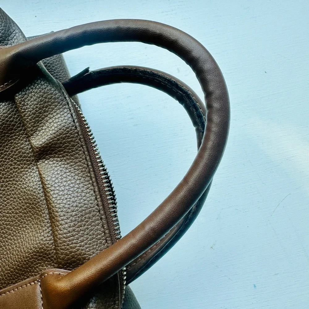 Bugatti Brown Pebbled Vegan Leather Laptop Backpack Travel Bag Trolley Strap